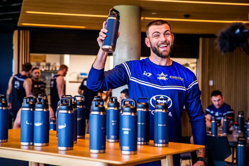 Navy blue Cowboys NRL Water Bottle