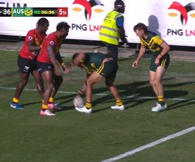 McIntyre dives over for Australia's eighth of the afternoon