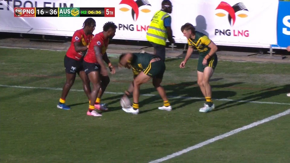 McIntyre dives over for Australia's eighth of the afternoon